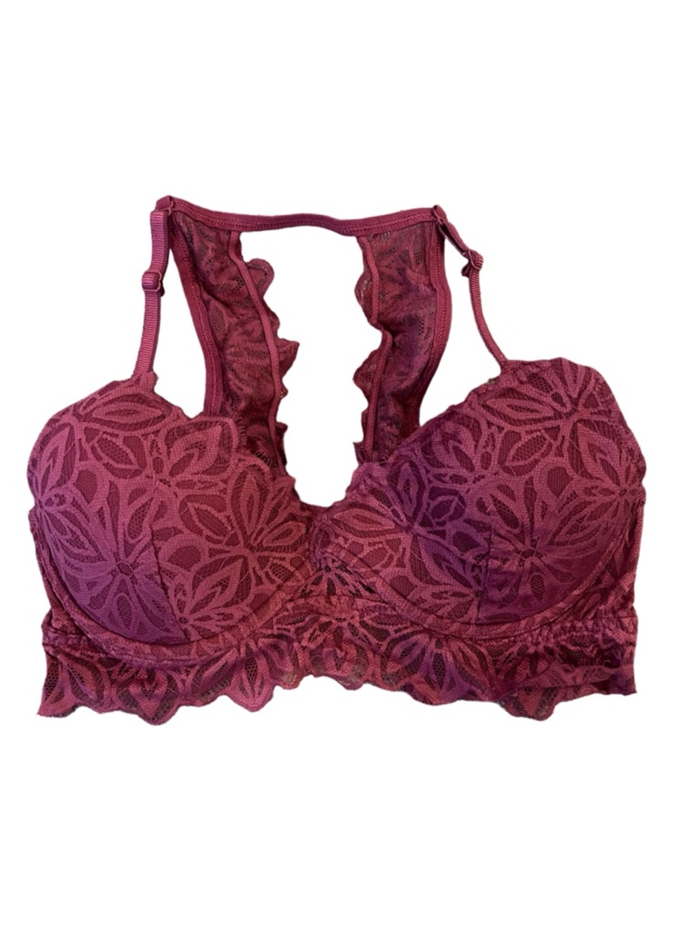 PINK Victoria's Secret Floral Lace Racerback Bralette in Wine